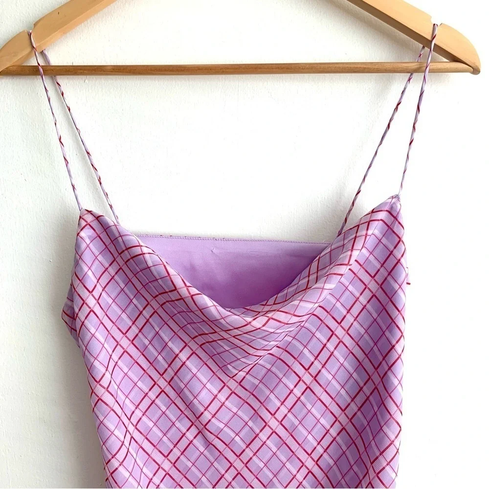 Finders Keepers Nostalgia Dress Lilac Check Cowl Neck Slip Dress - Picture 9 of 16